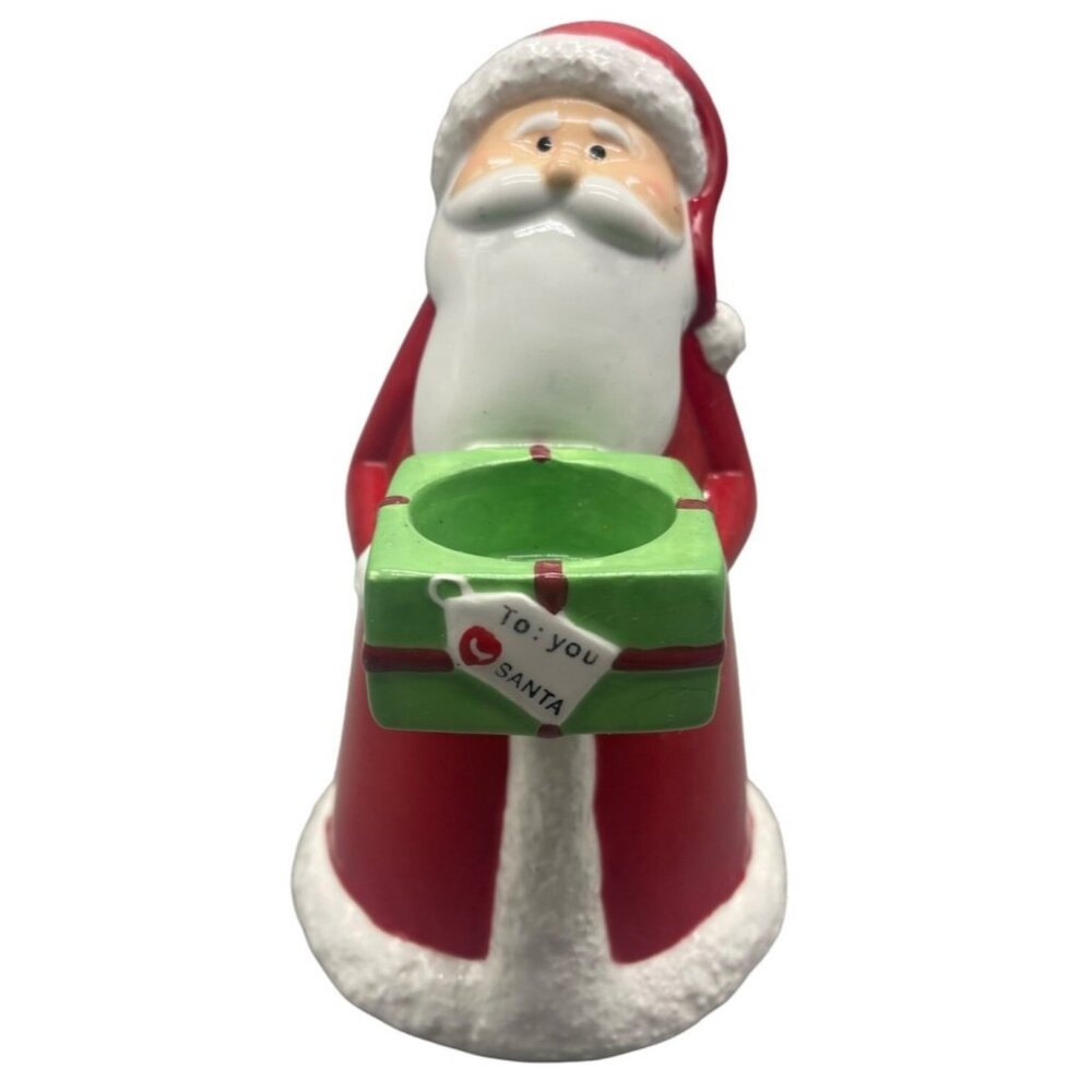 the white barn candle co Christmas Santa tea candle holder USA red white 8" READ